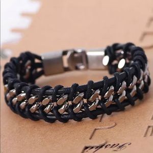 Braided Leather Silver Gun Metal Cuban Chain Men!